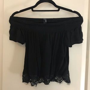Black Off-The-Shoulder Top with Lace Trim